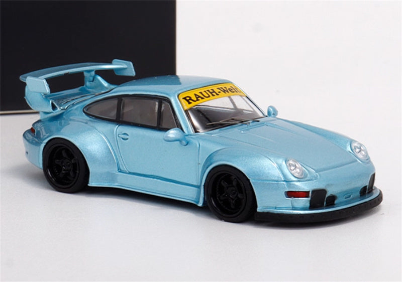 TPC Porsche 911 RWB 993 Widebody Conversion Limited Edition 500PCS ONLY Ice Blue - Black Wheel 1:64 Car Pre-built Model view5