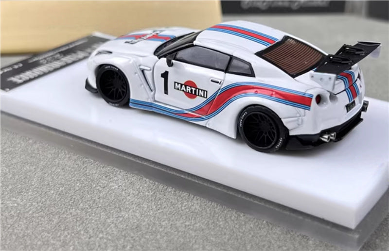 Oldtime Model Nissan GTR R35 LB PERFORMANCE wide body modification Martini 1# 1:64 Car Pre-built Airliner Model Display view2