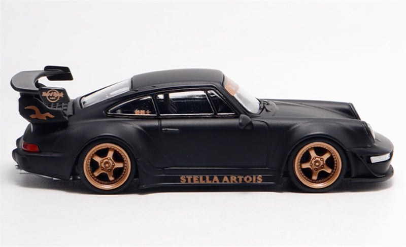 DECODE Porsche RWB 964 matte black gold wheel RAUH - Welt 1:64 Car Pre-built Model view3