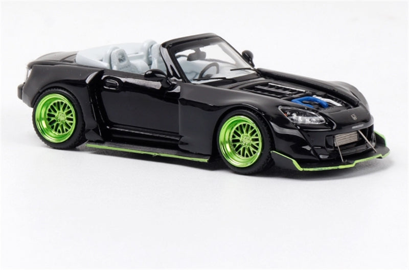 RHINO MODEL Honda S2000 Wide body Convertible Roadster Black Limited Edition 699PCS ONLY 1:64 car Pre-built Model view1