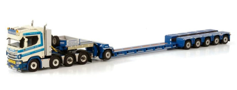 WSI SCANIA R NORMAL CR20N 8X4 LOW LOADER PENDEL X - 5 AXLE + DOLLY - 1 AXLE SCHOONES B.V. 1:50 DIECAST Truck Lorry