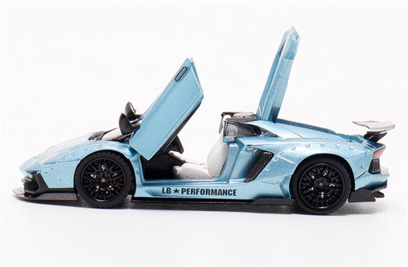 Rhino Model Lamborghini AVENTADOR LP700-4 LBWK Supercar Full Open Edition Limited Edition 500PCS ONLY ice blue - Black Wheel 1:64 Car Pre-built Model view6