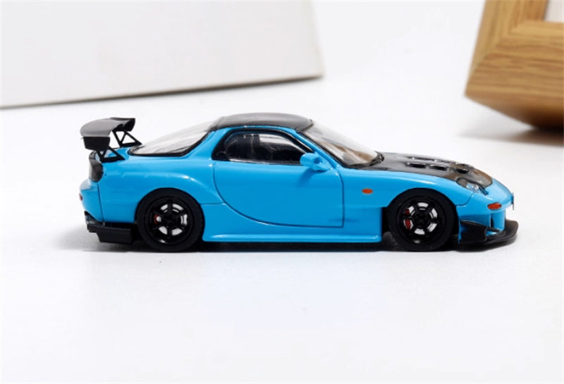 mymodelcollect Mazda RX-7 FD3S blue carbon Hood 1:64 Car Pre-built Model view3