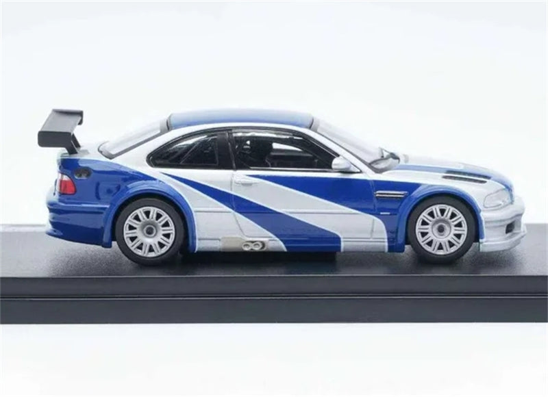 1:64 BMW M3 E46 GTR Silver with Blue Stripes Almost Real DIECAST Model
