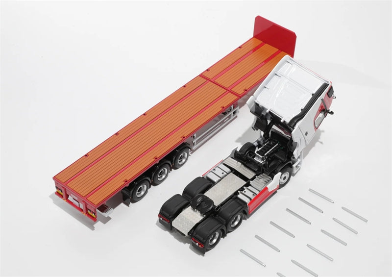 GCD Mercedes Benz Actros 3-Axle Gigaspace 6x2 Semi-trailer truck & scaleble Red white 1:64 Truck Pre-built Model view3