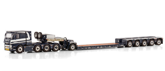 WSI  VOLVO FM4 SLEEPER CAB 8X4 LOW LOADER PENDEL X WITH 1 AXLE DOLLY - 5 AXLE Kandt B.V. 1:50 Truck Pre-built Model