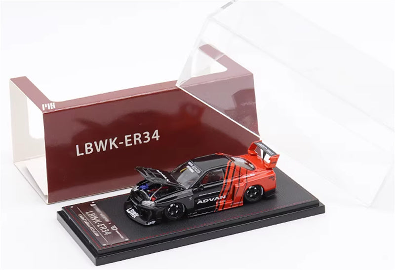 SW Nissan Skyline LBWK ER34 ADVAN Red Black Limited Edition 499PCS ONLY 1:64 car Pre-built Model view6