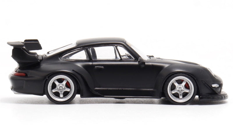 DECODE Porsche RWB 993 matte black - silver wheel RAUH - Welt 1:64 Car Pre-built Model view3