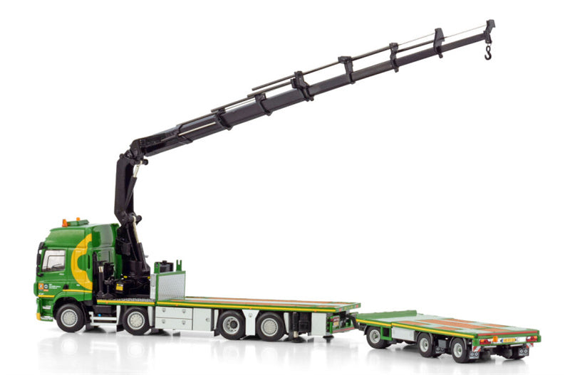 WSI  DAF CF SPACE CAB MY2017 RIGED FLAT BED TRUCK WITH PALFINGER PK 65002 SH + JIB 8X2 TAG AXLE FLAT BED TRAILER - 3 AXLE Zwatra 1:50 Truck Pre-built Model