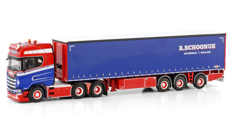 WSI  SCANIA S HIGHLINE CS20H 6X2 TAG AXLE CURTAINSIDE TRAILER - 3 AXLE R. Schoonus 1:50 Truck Pre-built Model