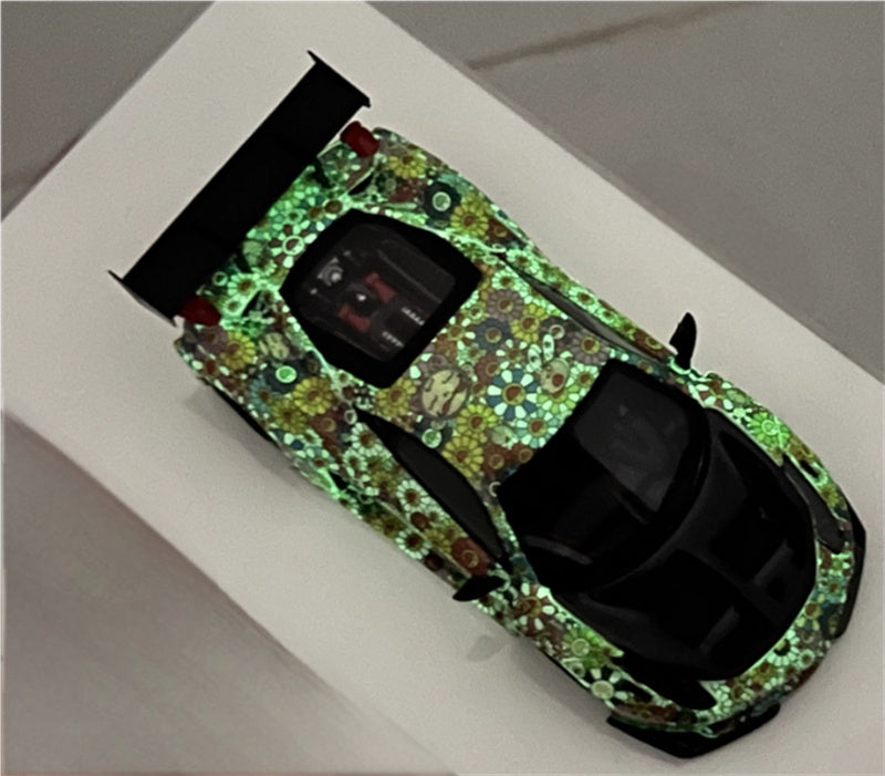 Flame Ferrari 458 GT LBWK wide body modified car Limited Edition 299PCS ONLY Sunflower coating noctilucent 1:64 Car Pre-built Model view2