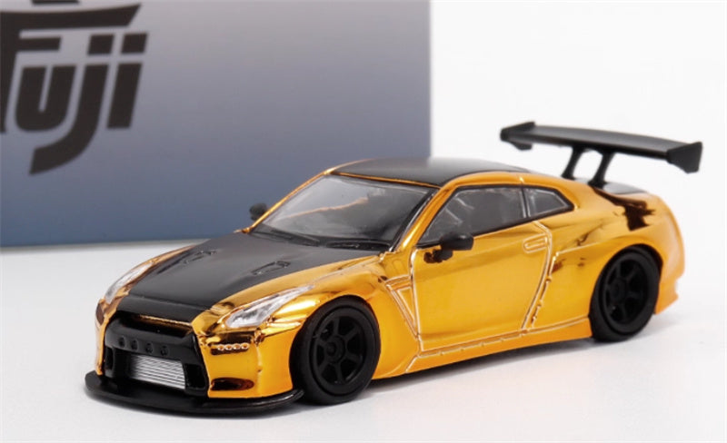 Fuji Nissan GT-R R35 Pandem Rocket Bunny Widebody Modification Car Electroplated gold black Limited Edition 599PCS ONLY 1:64 Car Pre-built Model view1
