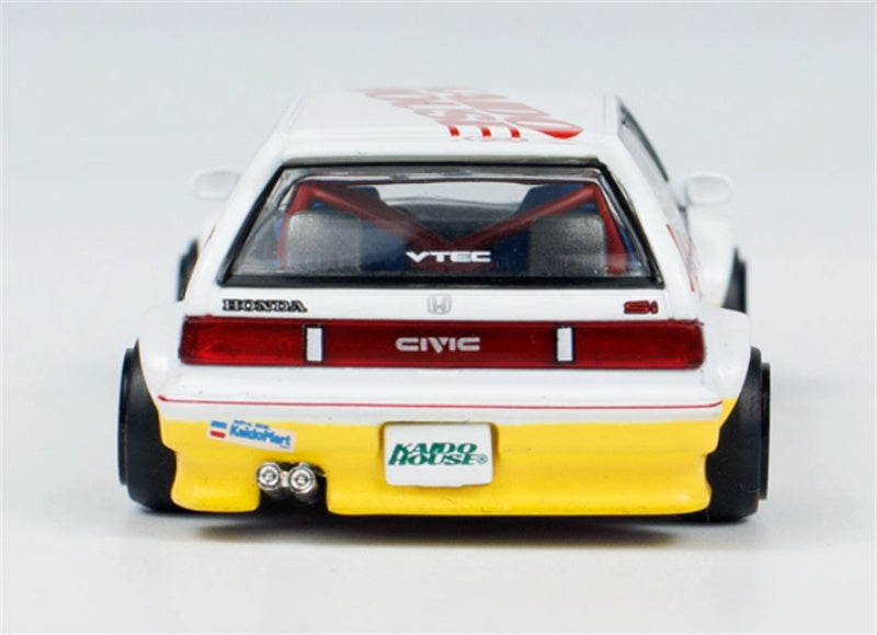 KaidoHouse x MiniGT Honda Civic EF KANJO V1 #0 White yellow color box packaging 1:64 Car Pre-built Model view8