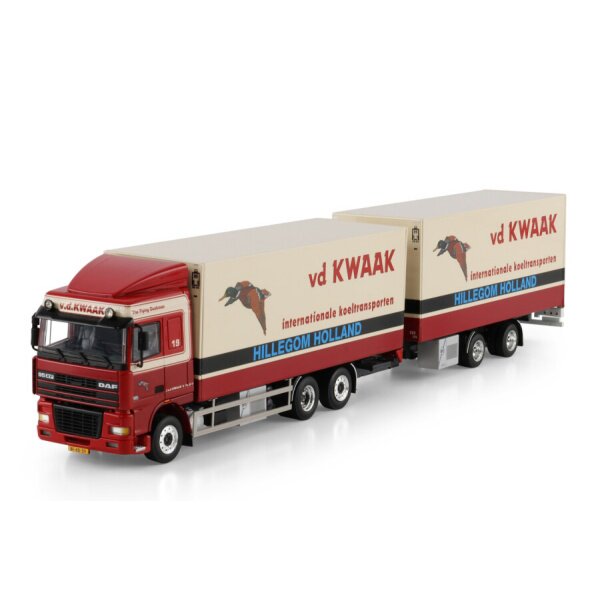 1:50 DAF VAN DER KWAAK 95XF 6X2 REEFER TRUCK DRAWBAR TRAILER WSI Diecast Model