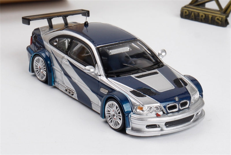 1:64 BMW M3 E46 GTR Silver with Blue Stripes MJ Model DIECAST Model