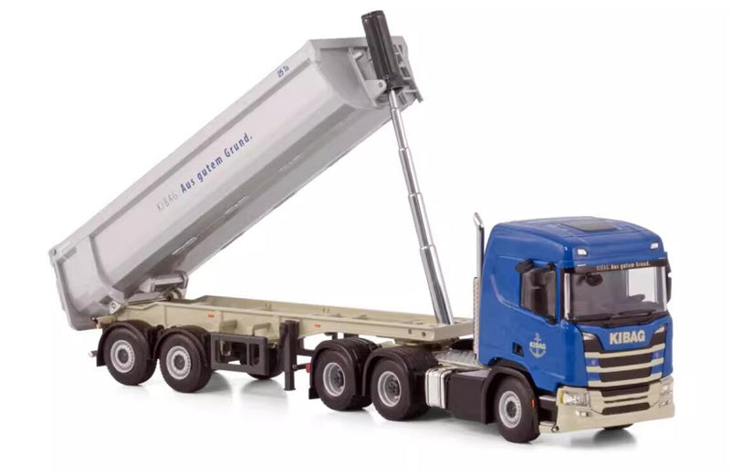 WSI SCANIA R NORMAL CR20N 6X4 HALFPIPE TIPPER TRAILER - 3 AXLE KIBAG 1:50  Truck Pre-built Model