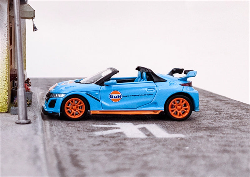Mortal Honda S660 Mugen Convertible Wide body modified version Small Tail Bay GULF Coating - with Top Cover 1:64 Car Pre-built Model view3
