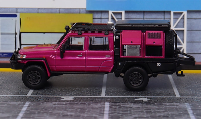 Autobots Models Toyota Land Cruiser LC79 Pickup Camping Vehicle Pink Double Row 1:64 Truck Pre-built Model view3