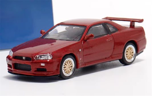 Stance Hunters Nissan Skyline GTR BNR34 V-SPEC-II Red Carbon BBS Wheel Limited Edition 499PCS ONLY 1:64 Car Pre-built Model view1