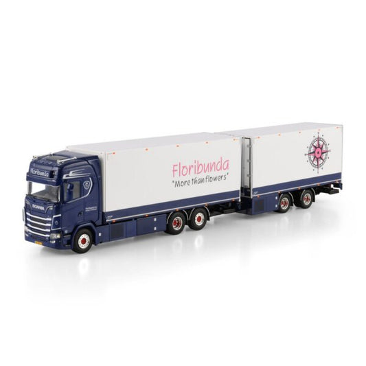 1:50 SCANIA FLORIBUNDA S CS20H 6X2 REEFER DRAWBAR CENTRE-AXLED TRAILER 5 AXLE WSI Diecast Model