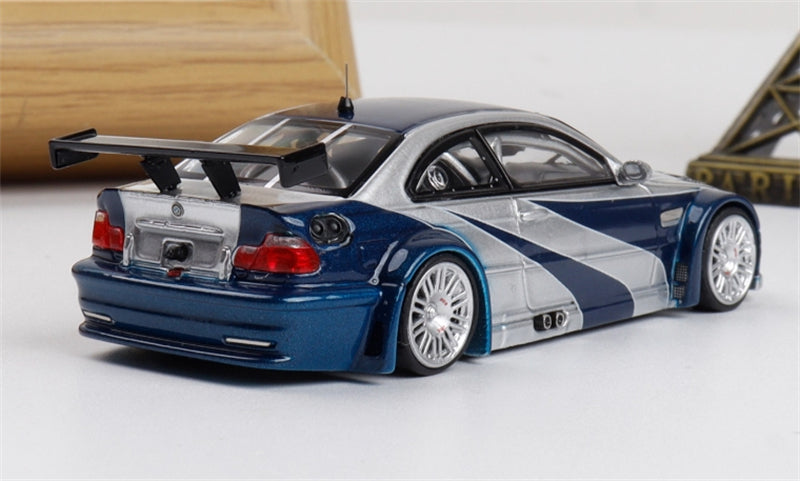 1:64 BMW M3 E46 GTR Silver with Blue Stripes MJ Model DIECAST Model