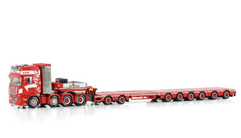 WSI  SCANIA STREAMLINE TOPLINE 8X4 BROSHUIS SL 100 TONNER WITH 2 AXLE DOLLY - 6 AXLE Spiess 1:50 Truck Pre-built Model