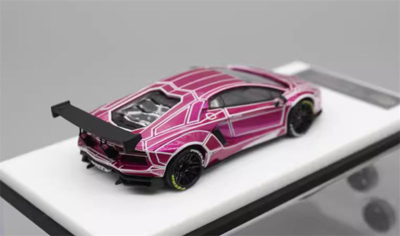 KING MODEL Lamborghini LP700 AVENTADOR Burst Pattern Luminous Edition Electroplating Pink w/ wheels 1:64 Car Pre-built Model view9
