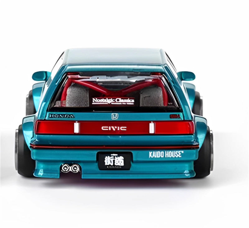 KaidoHouse x MiniGT Honda Civic (EF) Kaido Works V1 supercar blue-green 1:64 Car Pre-built Model view5