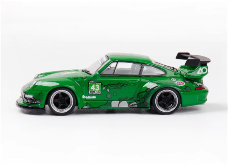 FLAME Porsche RWB 993 Green Dinosaur Limited Edition 499PCS ONLY RAUH - Welt 1:64 Car Pre-built Model view3