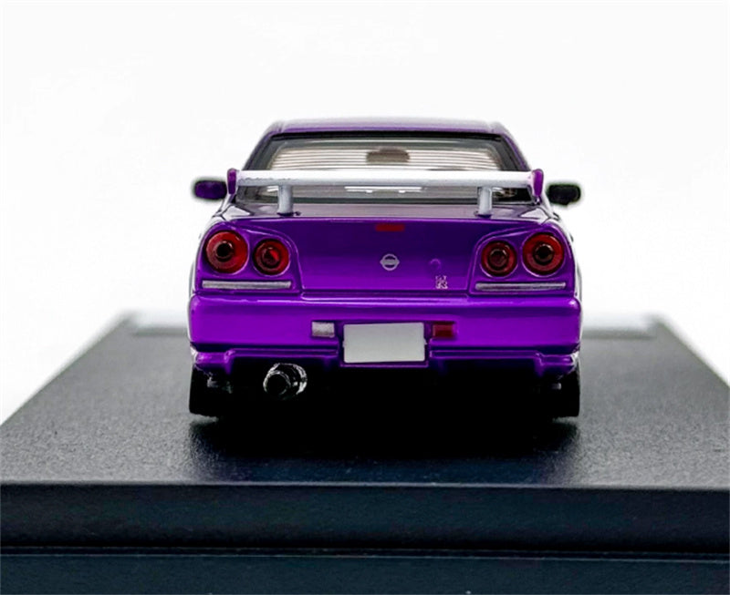 Mortal Nissan GTR ER34 25GT SKYLINE URAS Modified Edition BBS wheel purple Limited Edition 1:64 Car Pre-built Model view7