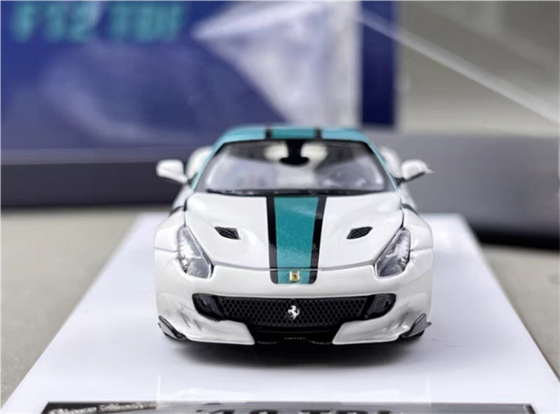 Stance Hunters Ferrari F12 TDF Supercar Limited Edition 499PCS ONLY White - green stripes 1:64 Car Pre-built Model view6