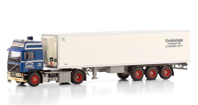 WSI  VOLVO F12 GLOBETROTTER 4X2 CLASSIC REEFER TRAILER - 3 AXLE Vindelsbaek 1:50 Truck Pre-built Model