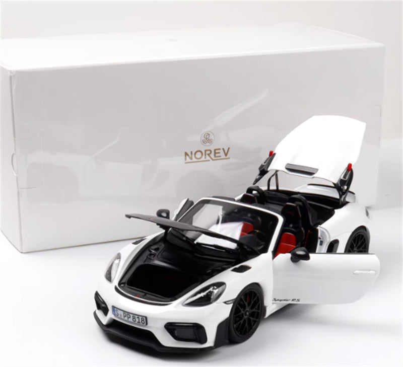 1:18 PORSCHE 718 SPYDER RS  White Carbon Cover  Norev Convertible DIECAST Car Model