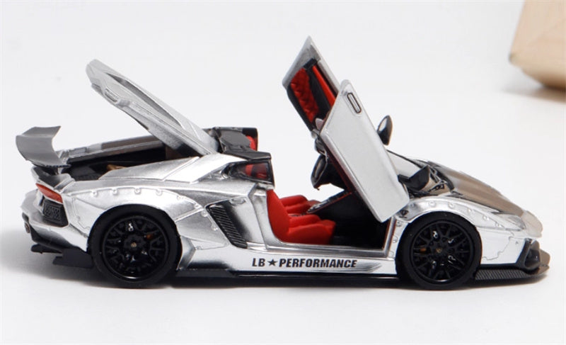 Rhino Model Lamborghini AVENTADOR LP700-4 LBWK Supercar Full Open Edition Limited Edition 499PCS ONLY silver 1:64 Car Pre-built Model view3