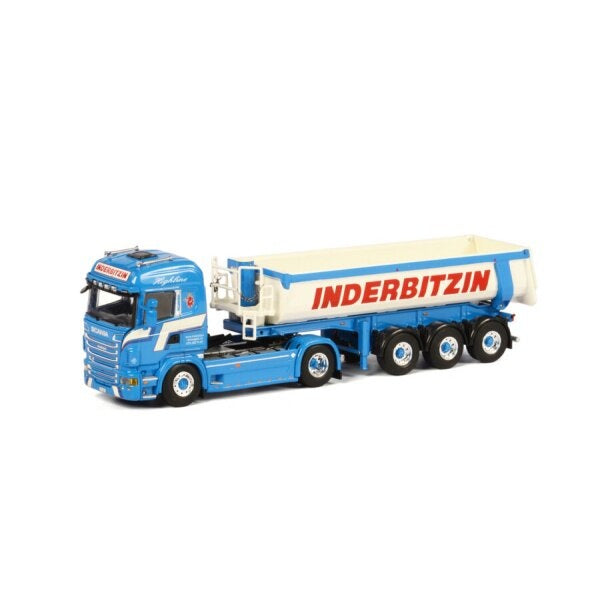 1:50 SCANIA INDERBITZIN R6 4X2 HALF PIPE TRAILER 3 AXLE WSI  Blue DIECAST Model