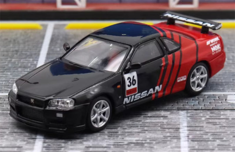 Stance Hunters Nissan Skyline GTR BNR34 V-SPEC-II Advan coating Limited Edition 599PCS ONLY HKS 1:64 Car Pre-built Model view1