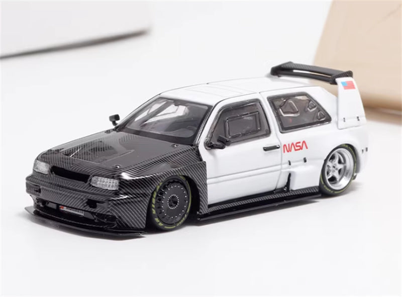 RHINO MODEL VW Golf Mk3 Concept Widebody Moon Rover white & Black 1:64 car Pre-built Model view1
