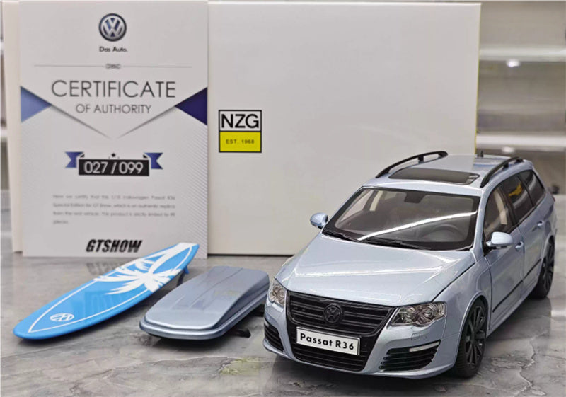 NZG Volkswagen VW Passat Estate R36 Classic ceramic jar Car Ice Blue with pedal travel suitcase Limited Edition 99PCS ONLY 1:18 Car Pre-built Model view11