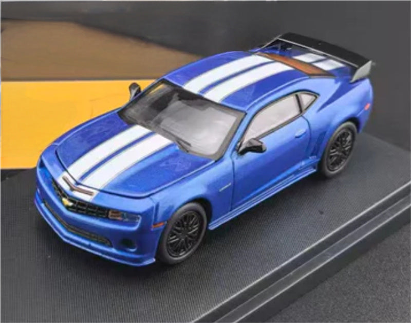 Fine works 64 Chevrolet Camaro Blue hardtop white stripes black wheel Limited Edition 1:64 Car Pre-built Model view4