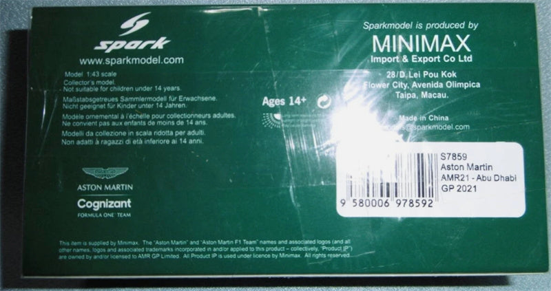 Spark Aston Martin AMR21 Abu Dhabi GP 2021 LANCE STROLL100th GP 1:43 Car Model view3