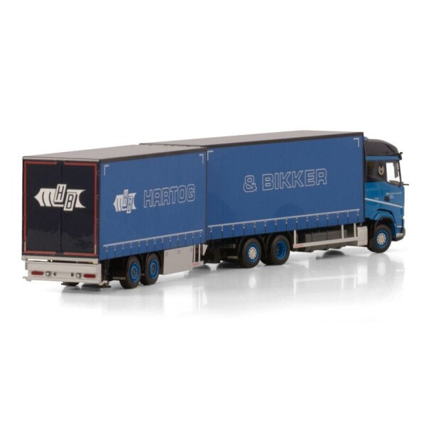 1:50 DAF HARTOG BIKKER XG 6X2 CURTAINSIDE CENTRE-AXLED TRAILER 5 AXLE WSI Blue Diecast Model