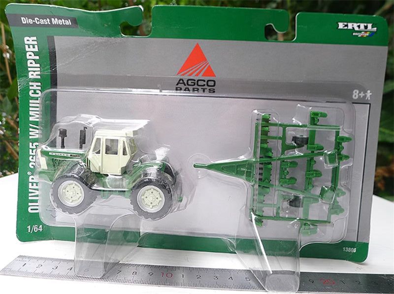 ERTL Oliver 2655 W/ Mulch Ripper 8-Wheel Twisted Waist Tractor Plow Set Emerald Green 1:64 Truck Pre-built Model