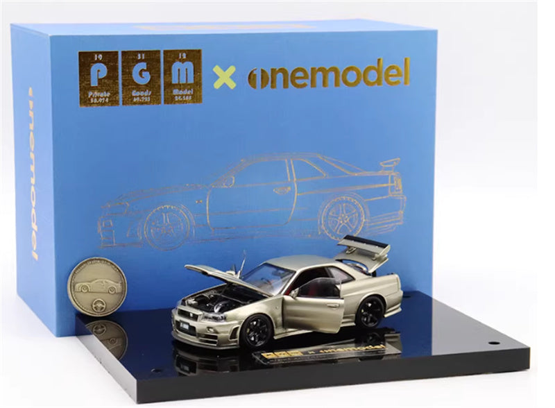 1:43 Nissan GTR Nismo R34 Z-TUNE  Emerald Green  PGM x onemodel Deluxe Edition Black base Limited Edition 688PCS ONLY DIECAST Car Model