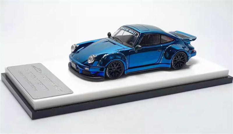 mymodelcollect Porsche RWB 930 Duck Wing Electroplating blue 1:64 Car Pre-built Model view1