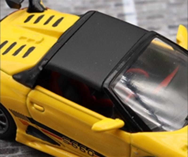 Mortal Honda S660 Mugen Convertible Wide body modified version Small tail yellow - with top cover Limited Edition 499PCS ONLY 1:64 Car Pre-built Model view9