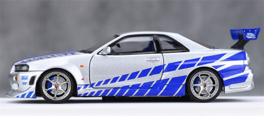 Focal Horizon Nissan Skyline GT-R R34 Silver Blue Limited Edition 999PCS ONLY 1:64 Car Pre-built Model view2
