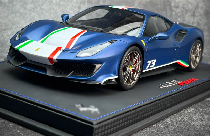 BBR MODELS Ferrari 488 Pista #73 Abu Dhabi Blue Limited Edition Leather base 1:18 Car Pre-built Model view1