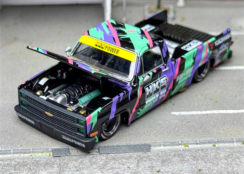 KaidoHouse x MiniGT Chevrolet Silverado Kaido HKS V1 pickup truck color box packaging 1:64 Truck Pre-built Model view10