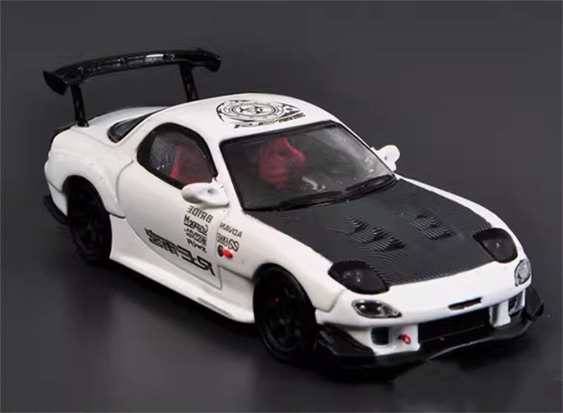 Master Mazda RX7 Amemiya FD3S White Black Carbon Cover 1:64 Car Pre-built Airliner Model Display view5