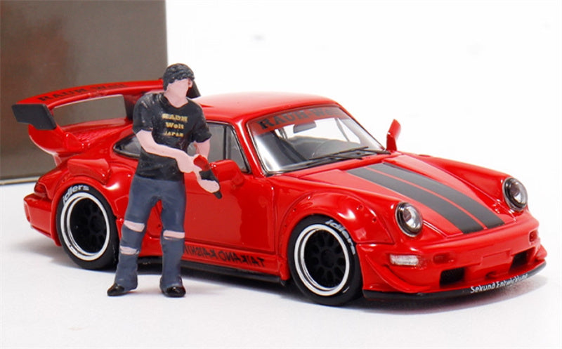 Star Model Porsche RWB 964 GT Tail Wing Edition Limited Edition Red - Black Line w/ Figure 1:64 Car Pre-built Model view4